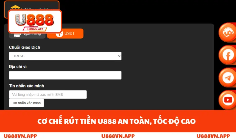 Cơ chế rút tiền U888 an toàn, tốc độ cao